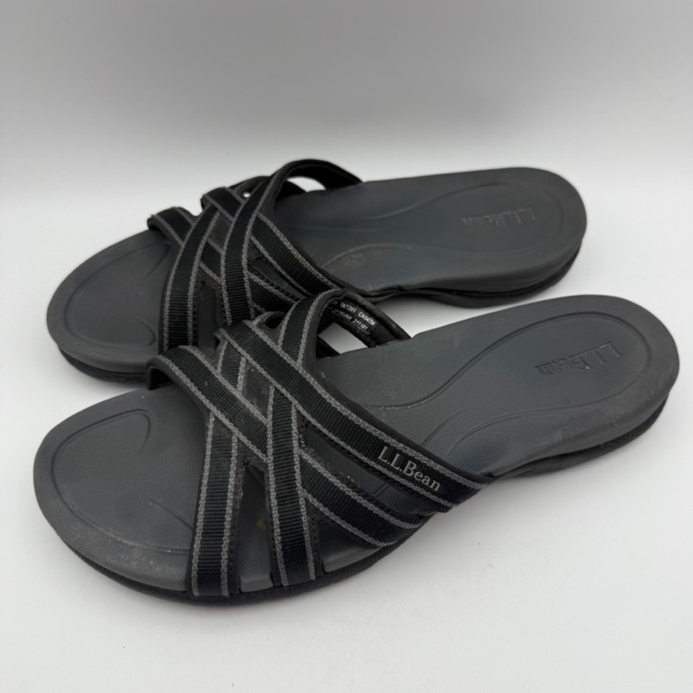 LL‎ Bean Cross Strap Sandals Slides Comfort Casual Black Gray Women's 10M